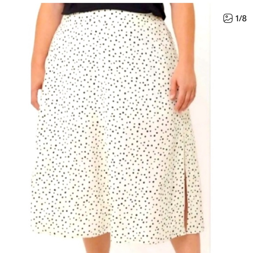 NWT LOFT Black and White Polka Dot Midi Skirt with slit